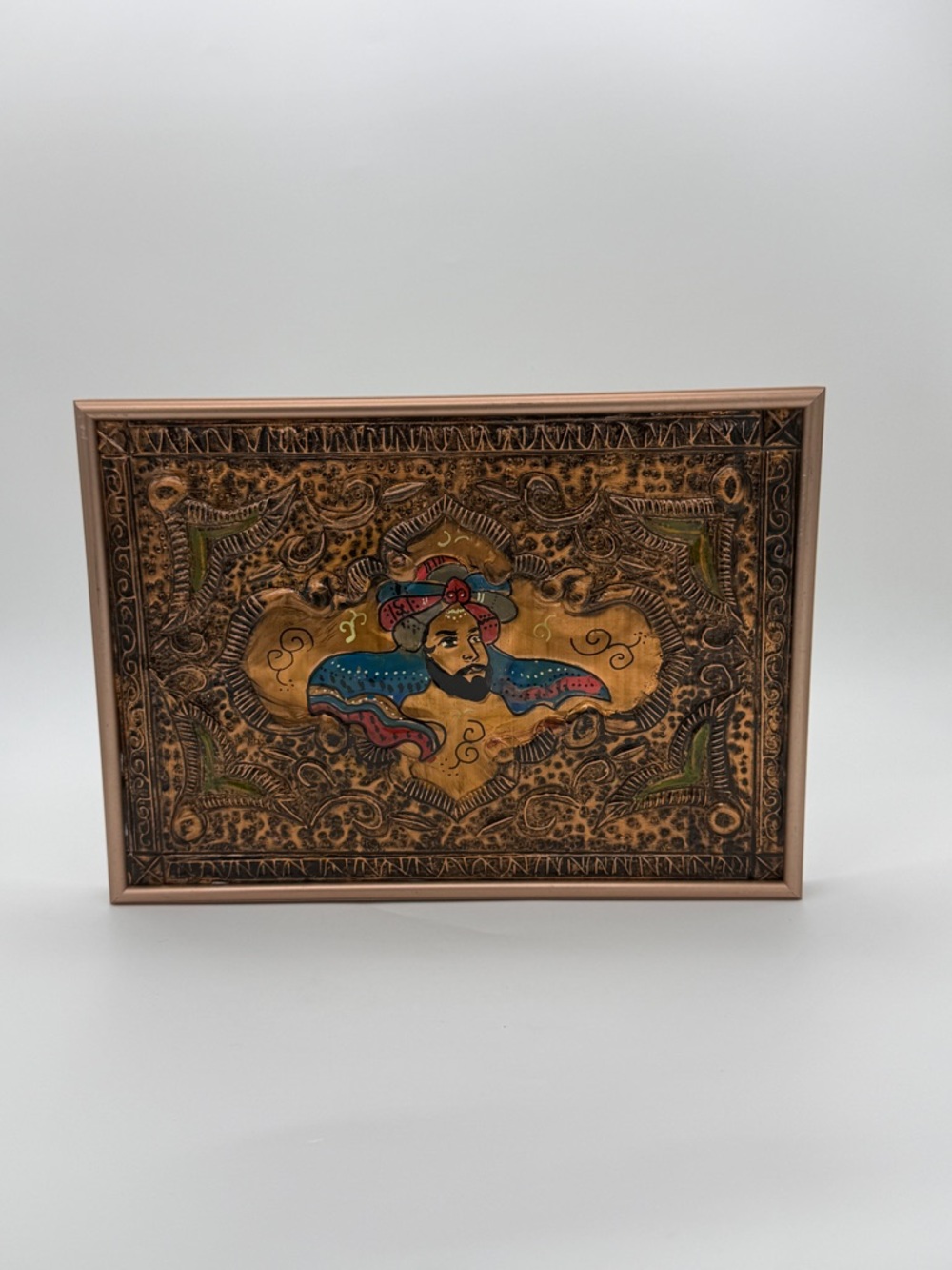 Vintage Framed Embossed Repousse Copper Artwork Hand Painted Handcrafted
